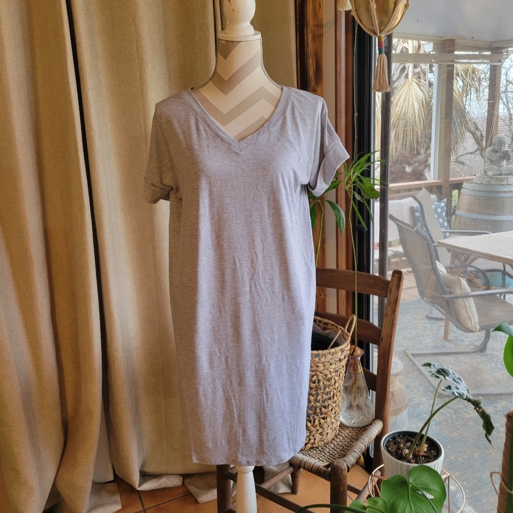 Zenana V neck T-shirt dress cuff sleeves Soft